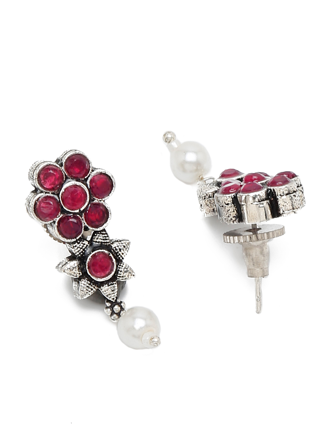 YouBella Jewellery Oxidised Silver Necklace Jewellery Set with Earrings for Girls and Women (Red) (YBNK_50522)